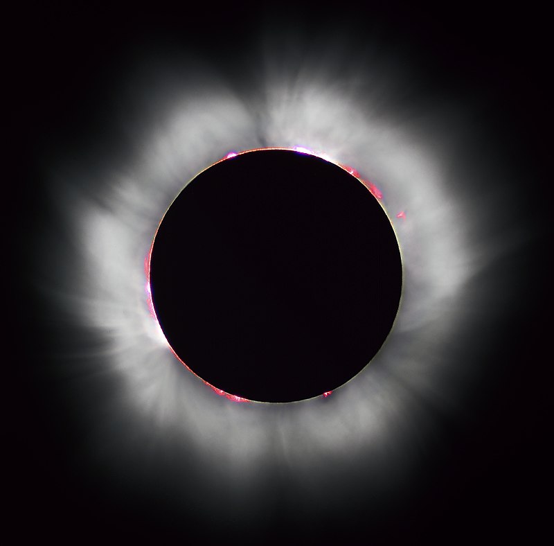 Sun's corona and chromosphere, visible to the naked eye during a total eclipse By I, Luc Viatour, CC BY-SA 3.0, https://commons.wikimedia.org/w/index.php?curid=1107408